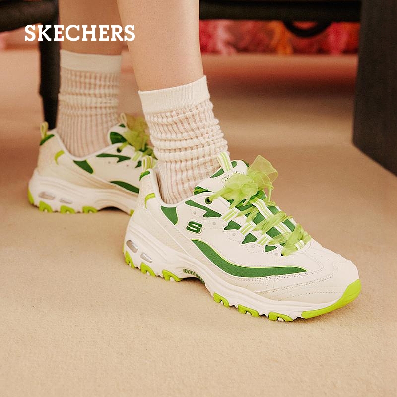 Skechers斯凯奇蕾丝熊二代小白鞋运动鞋春女鞋厚底增高拼色老爹鞋-图1