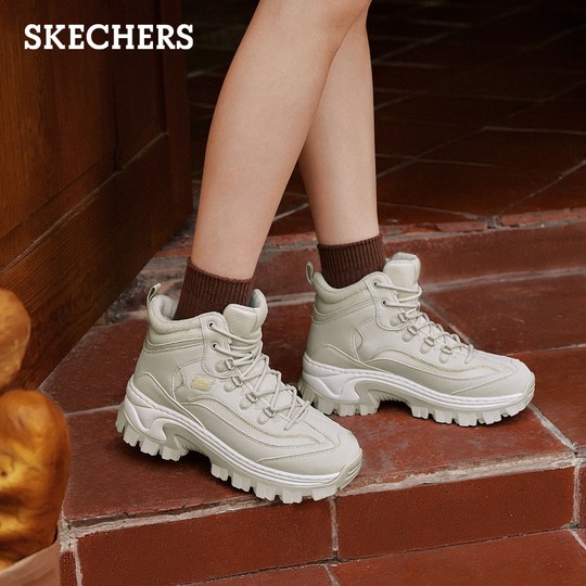 斯凯奇蜜糕鞋冬女黑色老爹鞋高帮鞋厚底增高鞋休闲运动鞋保暖棉鞋