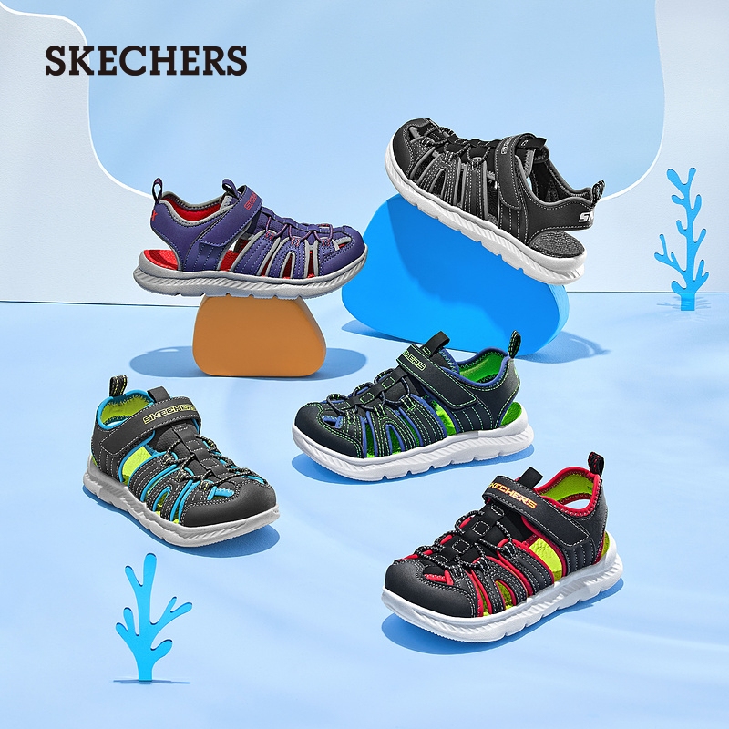 Skechers斯凯奇女大童鞋夏季拼接撞色休闲凉鞋软底运动包头沙滩鞋 - 图3