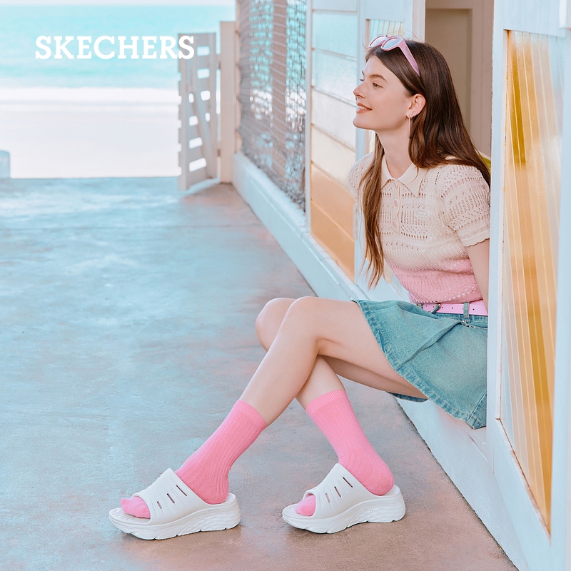 Skechers斯凯奇夏季女鞋厚底缓震舒适拖鞋纯色百搭居家外穿一字拖