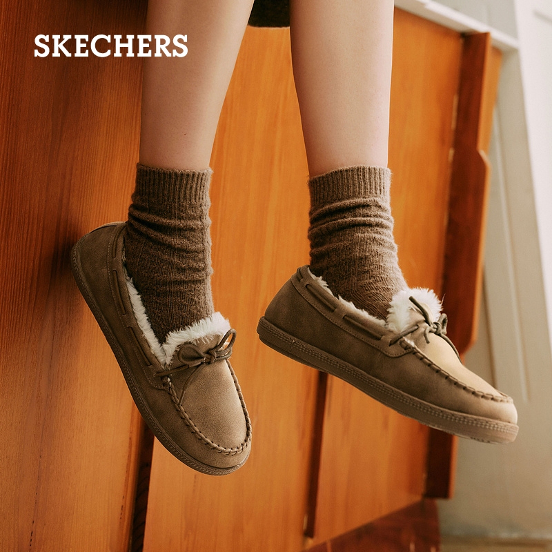 斯凯奇奶贝鞋|冬季女鞋软底豆豆鞋加绒保暖毛毛鞋乐福鞋平底单鞋 - 图2