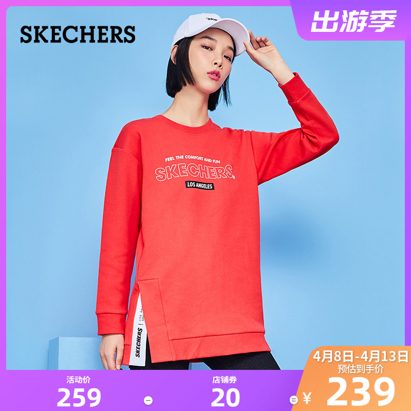 Skechers斯凯奇2020新款女子中长款卫衣休闲运动套头衫L120W004