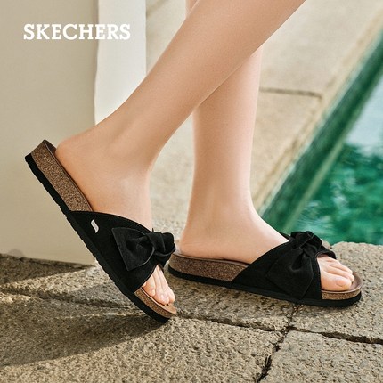 Skechers斯凯奇2024年夏季新款女休闲凉拖鞋外穿沙滩鞋蝴蝶结拖鞋