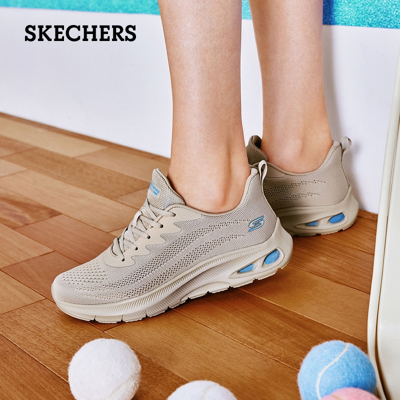 Skechers斯凯奇小白鞋夏季女鞋白色运动鞋网面透气休闲鞋跑步鞋-图1