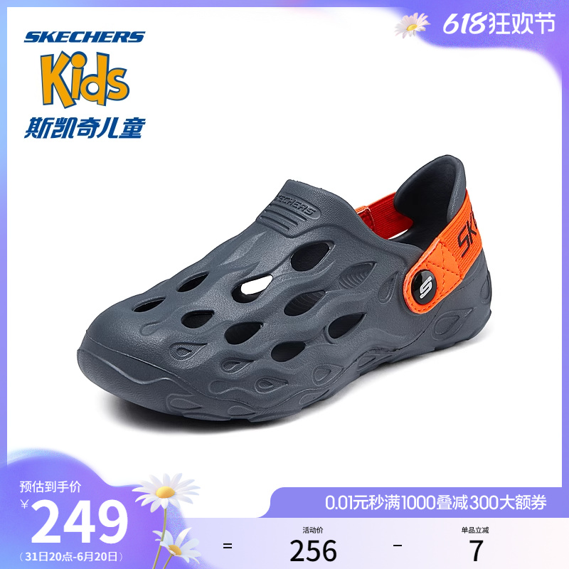 Skechers斯凯奇童鞋男童一脚蹬洞洞鞋外穿透气沙滩鞋轻质包头凉鞋 - 图0