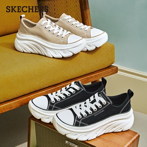 斯凯奇夏季女鞋经典百搭帆布鞋潮流休闲运动鞋软底轻便厚底增高鞋 - 图1