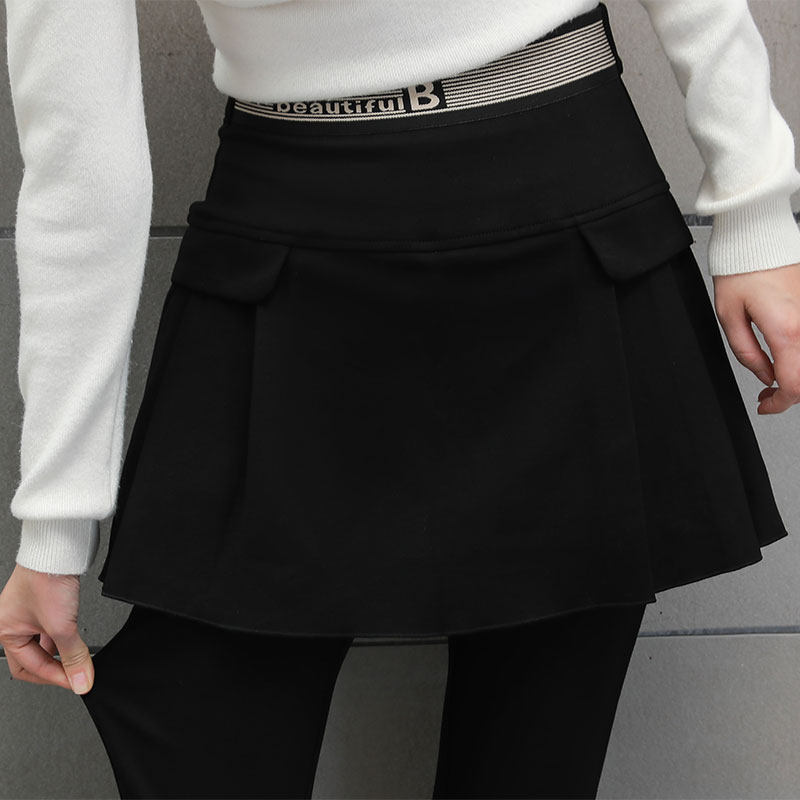 假两件裙2021秋冬条纹字母打底裤 紫碧萝打底裤