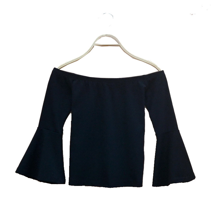 春装2024新款露肩一字领上衣短款中袖喇叭袖t恤女修身百搭打底衫,淘宝优惠券,粉丝福利购,淘宝优惠卷