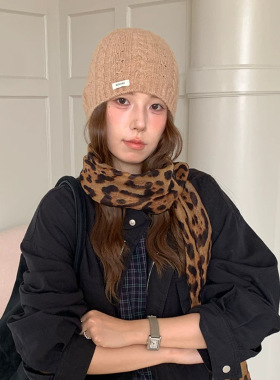韩系麻花纹针织帽女秋冬季百搭显