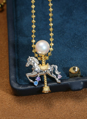 DIY配件 S925纯银旋转木马耳钉吊坠扣空托 双色耳环项坠银托套装