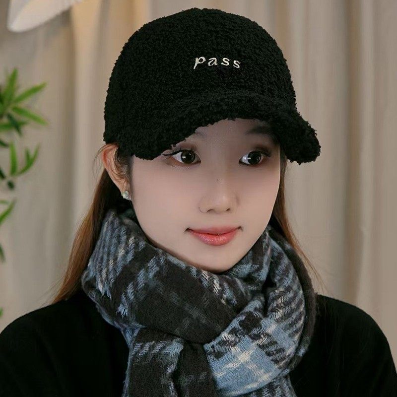 韩版刺绣羊羔绒棒球帽子女2025新款秋冬季保暖加厚鸭舌帽百搭防寒,淘宝优惠券,粉丝福利购,淘宝优惠卷