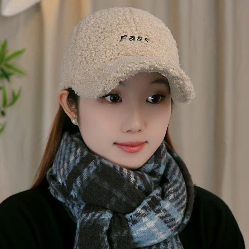 韩版刺绣羊羔绒棒球帽子女2025新款秋冬季保暖加厚鸭舌帽百搭防寒,淘宝优惠券,粉丝福利购,淘宝优惠卷
