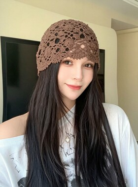 手工钩花镂空堆堆帽女显脸小