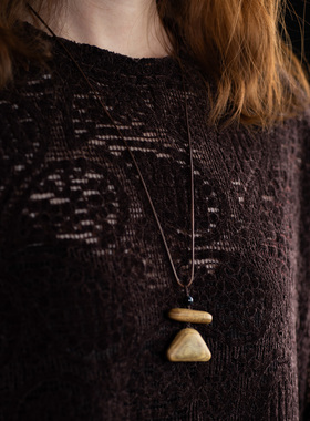 原创手工木质项链小众毛衣链