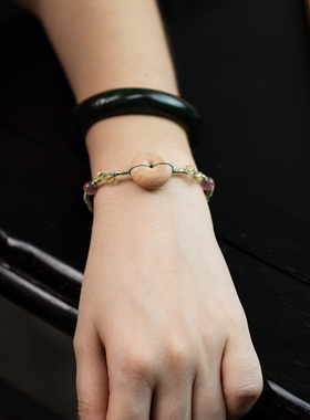 【心之所向】桃木平安扣手链手工编织绳细水晶珍珠女新中式文艺