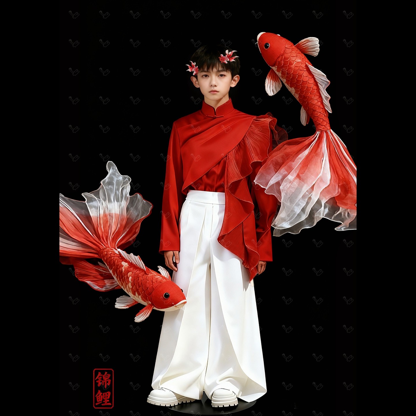 新中式儿童汉服红色喜庆舞台走秀模卡艺术照儿童摄影服装新年拍照,淘宝优惠券,粉丝福利购,淘宝优惠卷