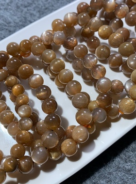 新品天然黑金骨干太阳石手链女款日光月光石双猫眼圆珠手串饰品