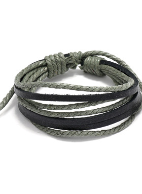 王安宇同款多层牛皮手链手绳复古麻绳多层编织皮革手链男编织手绳