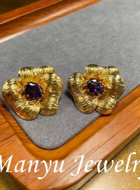 乘风2026代斯同款中古花朵镶钻耳钉复古小众设计宫廷风s925银耳饰