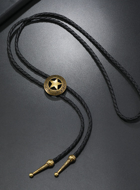 七根心简刘浩存宋威龙同款五角星项链波洛领带复古朋克风皮质项链