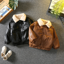 Boy gush fur coat jacket autumn winter 2023 new children winter dress capsized leather jacket baby thickened clothes damp