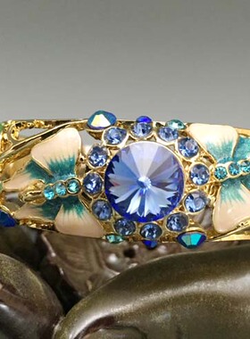 镂空复古风镶钻包邮景泰蓝手镯