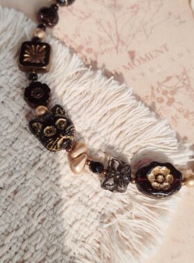 小坐手作 | 原创全进口捷克琉璃古董珠黑金法老猫头手链女生礼物