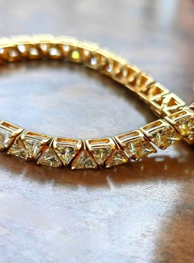 中国台湾镶嵌几何造型三角闪钻 925纯银镀18k金手链海外回流中古