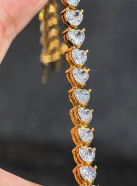 925银镀厚金爱心款网球手链Tennis Bracelet 经典轻奢珠宝款式