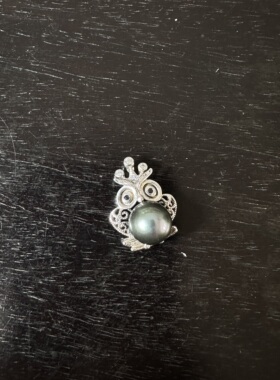 vintage中古首饰黑珍珠纯银项链