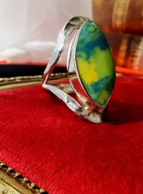 美国手工老琉璃锤叠纹925纯银戒指环西洋银饰中古首饰古着vintage