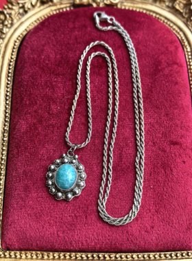 意大利拧花编织款 天然宝石炸珠花丝工艺 925纯银项链一套