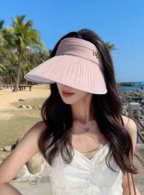 新款蝴蝶空顶帽子女款夏天户外防紫外线贝壳帽海边遮阳沙滩太阳帽