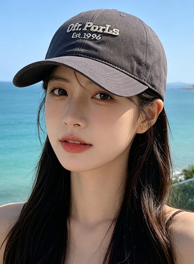 韩版字母刺绣棒球帽子女新款百搭软顶鸭舌帽显脸小宽檐遮阳帽户外