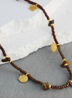 WENS雕刻纹理吊坠项链 跨年款法式复古小众设计高级感红珠毛衣链