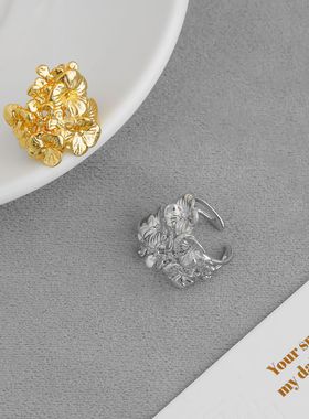 mons*家繁花开口戒指 小众设计轻奢感可调节镂空花卉指环戒指