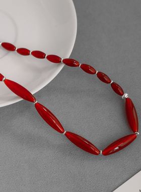 夏季爆款红玛瑙串珠项链小众简约高级感复古百搭红玛瑙串珠锁骨链