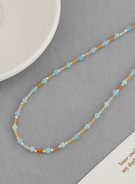 SOA*家盎然系列流珠项链 新中式国风简约董生活冰蓝橘光流锁骨链