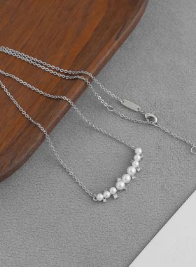 HEF*家珍珠项链法式陈都灵同款轻奢小众一字型琉璃珍珠锆石锁骨链