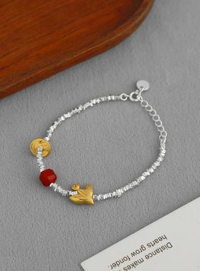 小红薯爆款红玛瑙手链 夏季爆款简约高级感不规则碎银子飞燕手链
