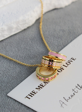 C家彩色涂釉三色环项链 轻奢高级感简约小香风珐琅涂釉宝石锁骨链