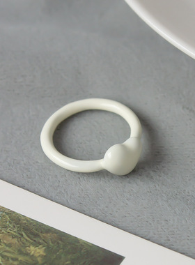 玉质可爱心形戒指 少女心日韩中食指圈饰简约个性珐琅釉爱心指环