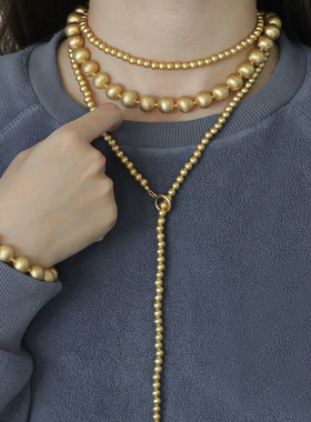 重工拉丝圆球项链轻奢设计感叠戴毛衣项链配饰套装百搭小众锁骨链