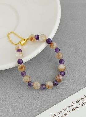 WAV*家浮波点金紫水晶手链新中式简约石榴石淡水珍珠磁吸串珠