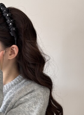 韩国波浪甜美珍珠缎面发箍女2026新款高级感轻奢气质压发头箍发饰