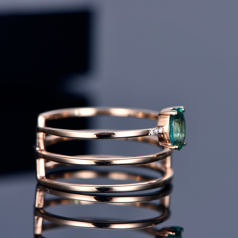 米莱珠宝 0.37克拉天然祖母绿戒指 18K玫瑰金镶嵌 彩色宝石定制 - 图1