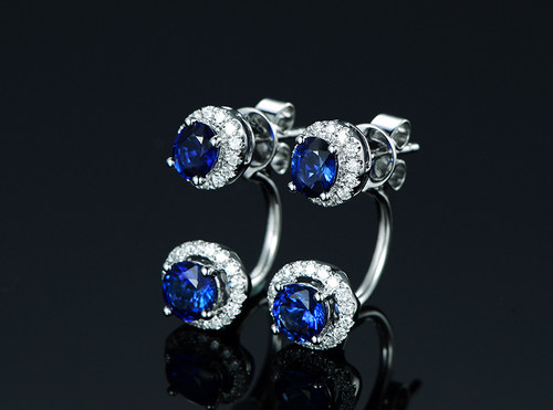 米莱珠宝 1.75克拉天然皇家蓝宝石耳坠 18K金镶嵌 女 一饰两戴 - 图1