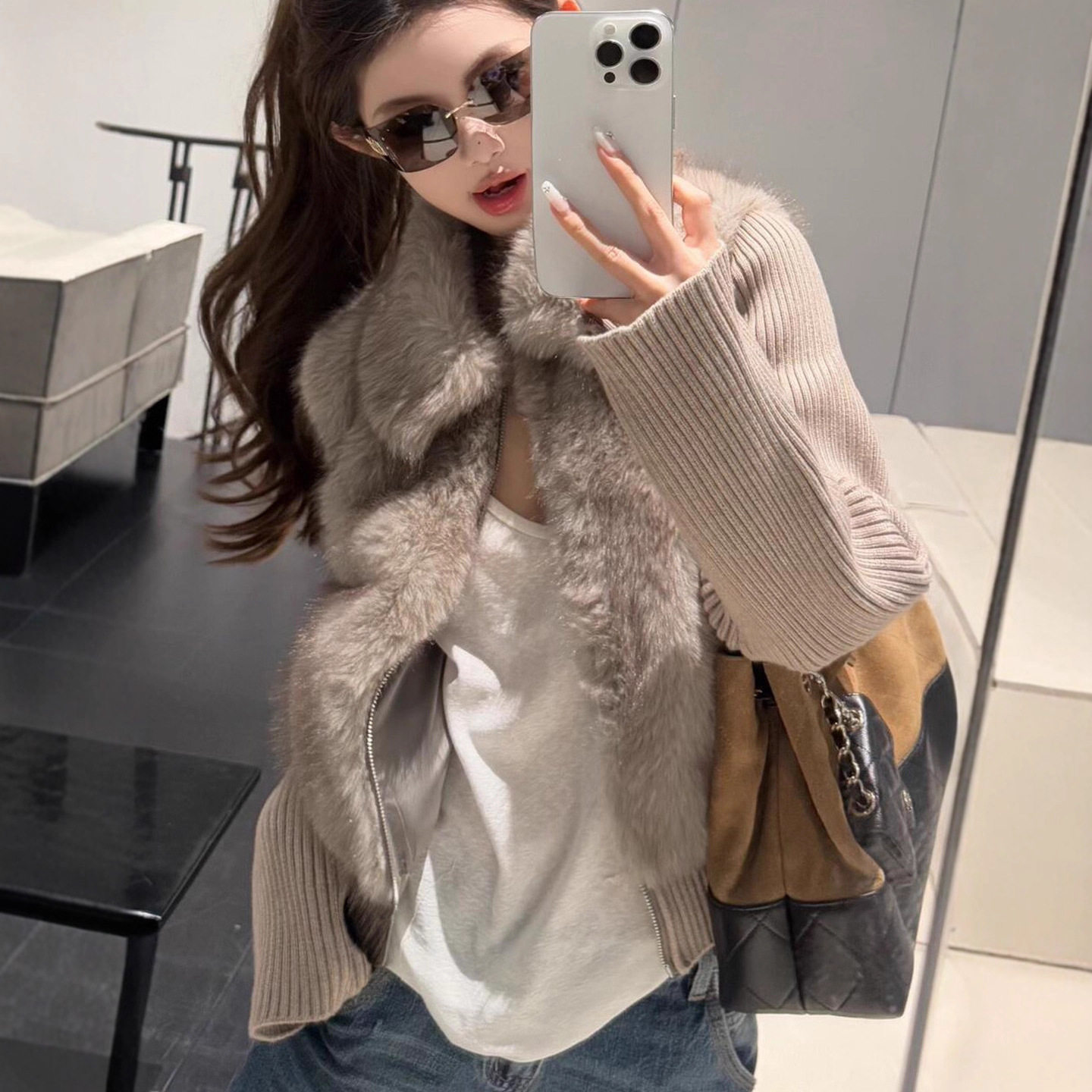 2025冬季新款年轻环保毛毛外套女短款小个子针织袖马甲可拆卸外套,淘宝优惠券,粉丝福利购,淘宝优惠卷