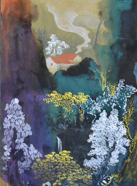 原创纯手绘国画山水画四尺四开客厅装饰画办公室挂画34*66