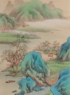 纯手绘国画山水精品装饰画办公室挂画四尺四开68*34厘米